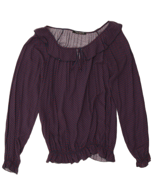 Fornarina Blusa para Mujer Top UK 44 Medio Azul Marino Manchado Retro