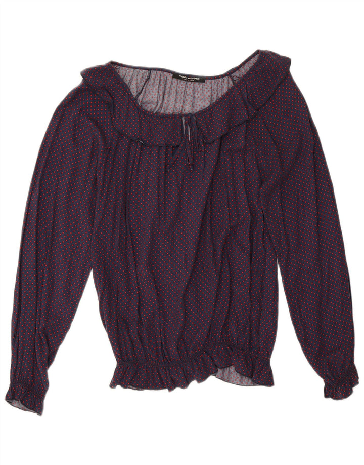 Fornarina Blusa para Mujer Top UK 44 Medio Azul Marino Manchado Retro