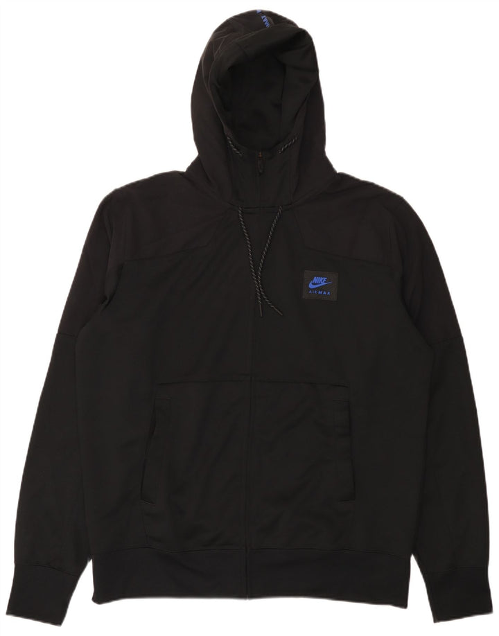 Nike Sudadera con capucha y cremallera gráfica para hombre, talla grande, poliéster negro