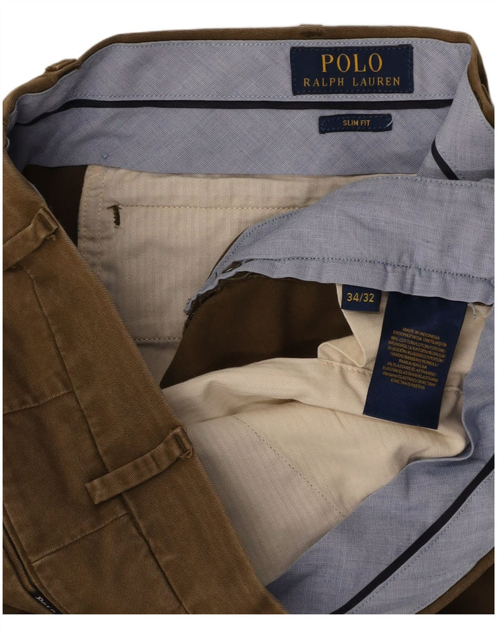 POLO RALPH LAUREN Pantalón de traje ajustado para hombre W34 L32 Algodón caqui