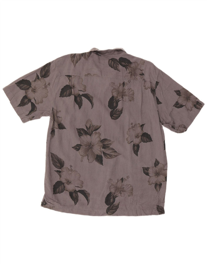 Camisa Tommy Bahama Hombre Manga Corta Seda Floral Gris Medio
