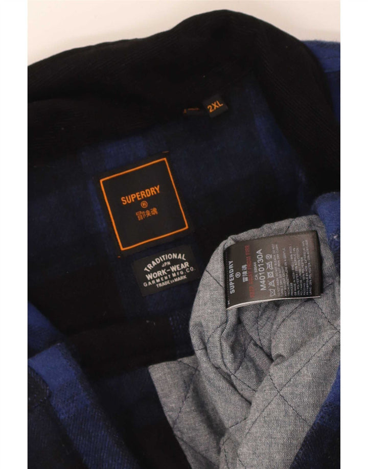Chaqueta Superdry para hombre, talla 44, 2XL, lana a cuadros azul marino
