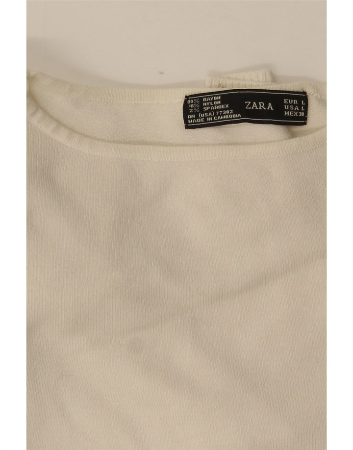 Zara Mujer Crop Top Manga Larga UK 44 Grande Rayón Blanco Roto