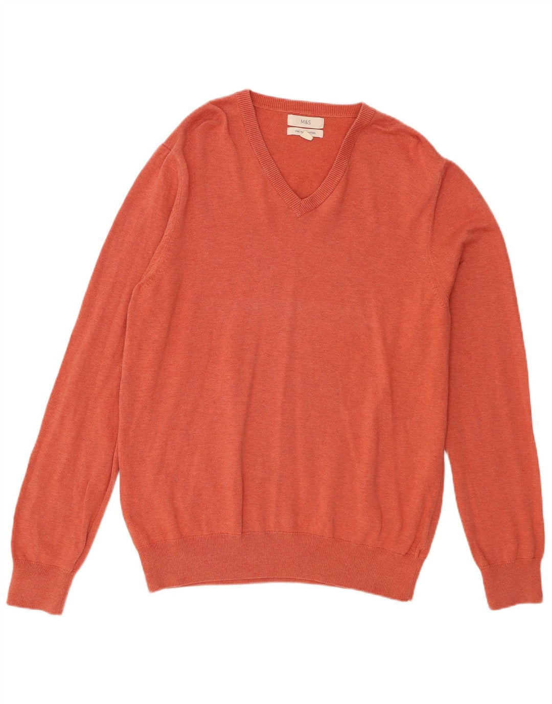 Marks & Spencer Jersey con cuello en V para hombre, talla grande, algodón naranja