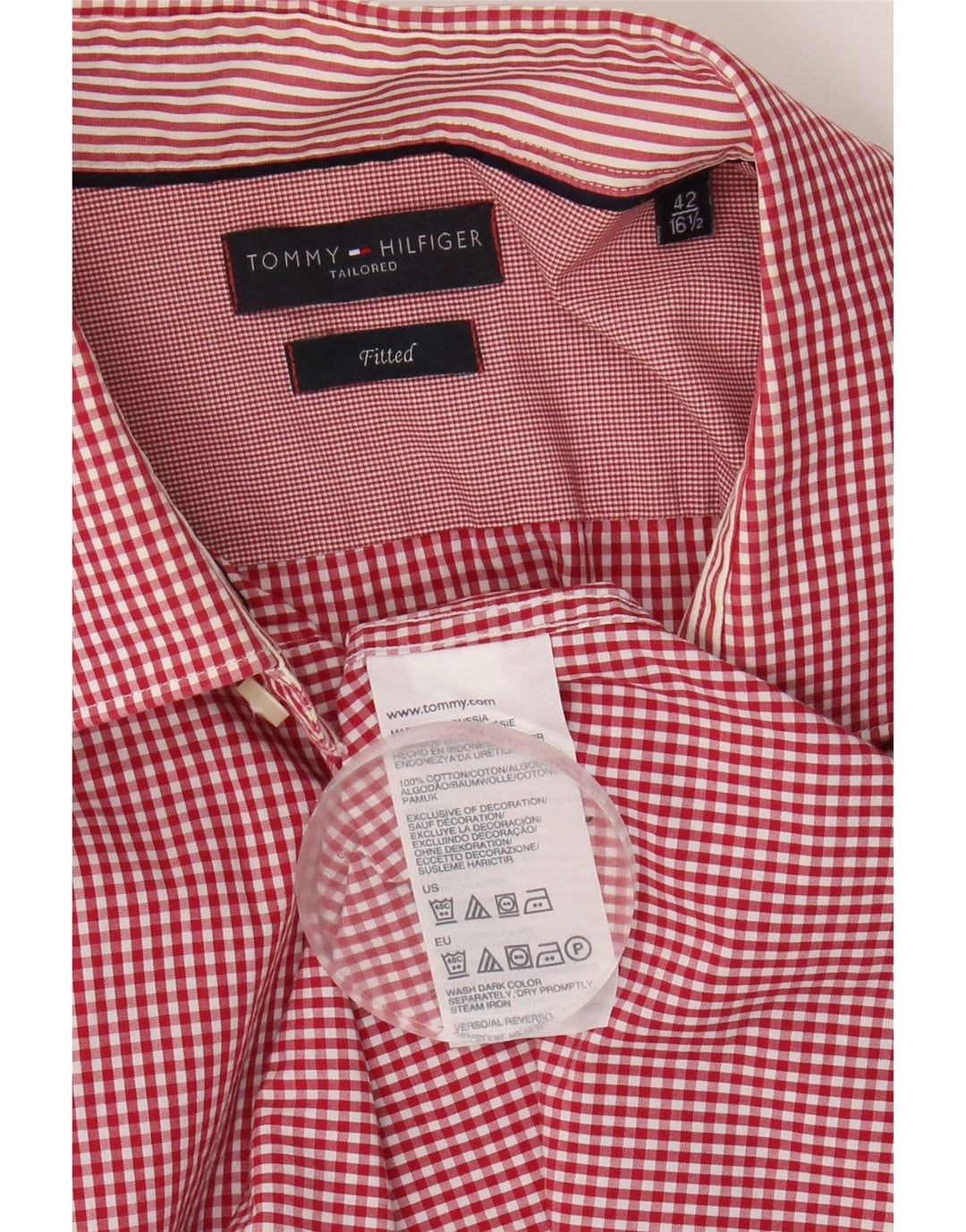 TOMMY HILFIGER Mens Fitted Shirt Size 42 16 1/2 Large Red Gingham Vintage Tommy Hilfiger and Second-Hand Tommy Hilfiger from Messina Hembry 