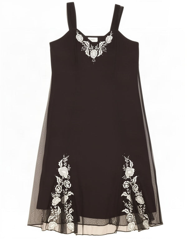 Wallis Vestido acampanado sin mangas para mujer UK 44 Poliéster floral negro mediano