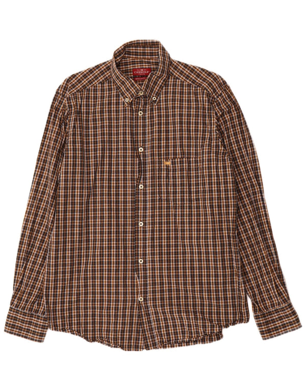 Carrera Camisa de franela de ajuste regular para hombre Algodón a cuadros marrón grande