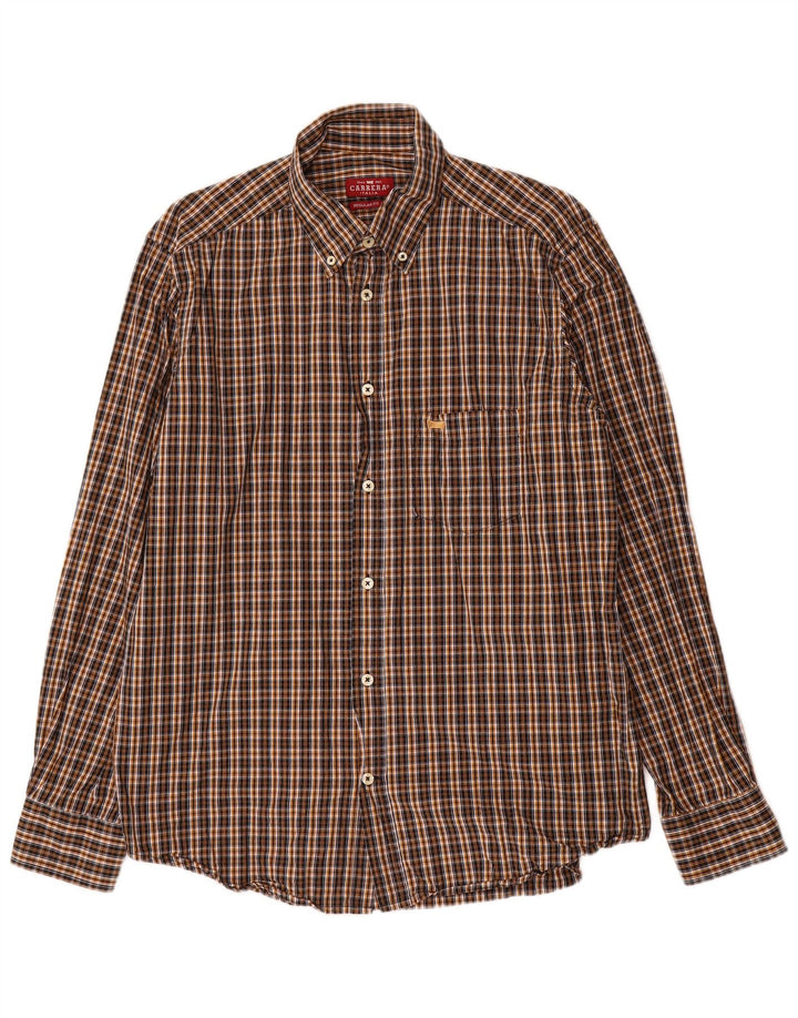 Carrera Camisa de franela de ajuste regular para hombre Algodón a cuadros marrón grande