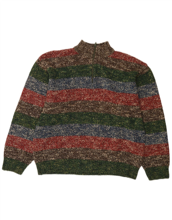 Vintage hombres zip cuello jumper suéter IT 52 grande multicolor rayas