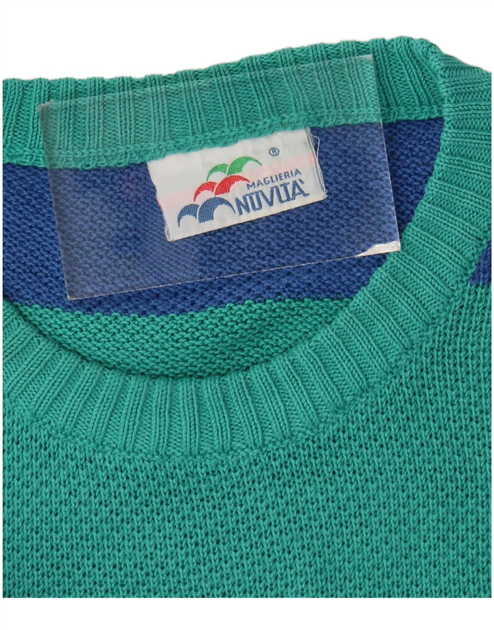 Vintage hombres cuello redondo jersey suéter grande azul rayas