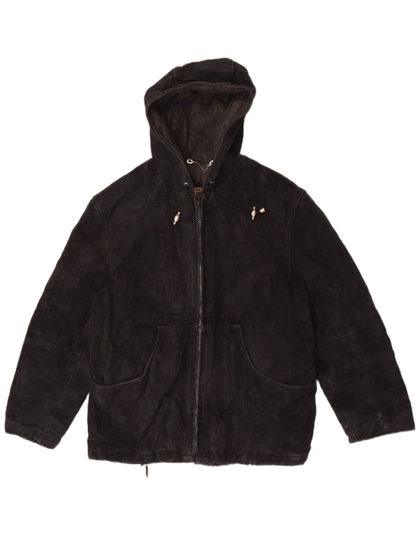 Chaqueta Mujer Privilegi De Ante Con Capucha IT 44 Medium Cuero Negro
