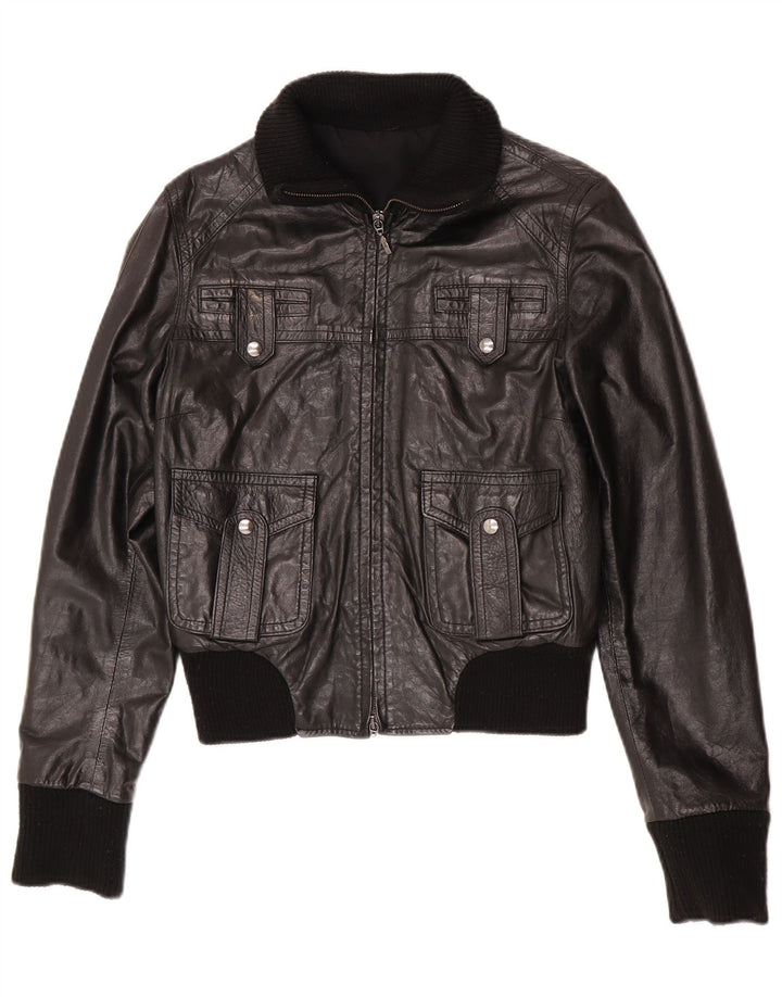 Vintage mujer cuero bomber chaqueta IT 44 cuero negro medio