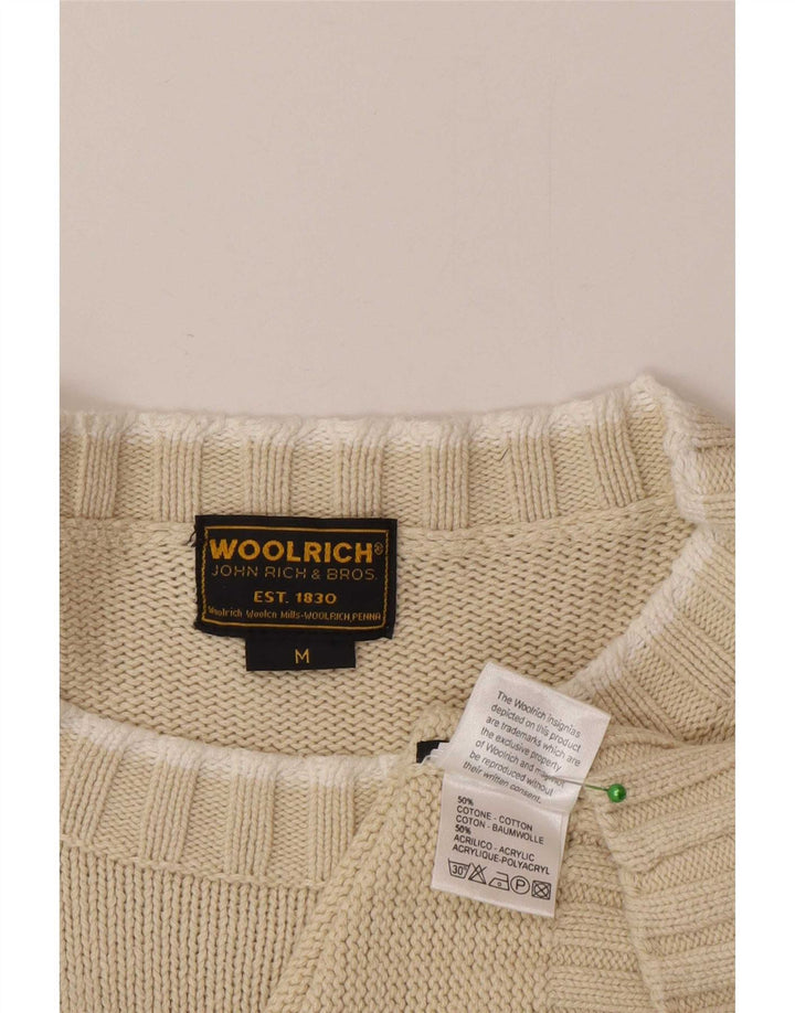 Woolrich Jersey con cuello barco y gráfico para hombre, jersey de rayas medianas en blanco roto
