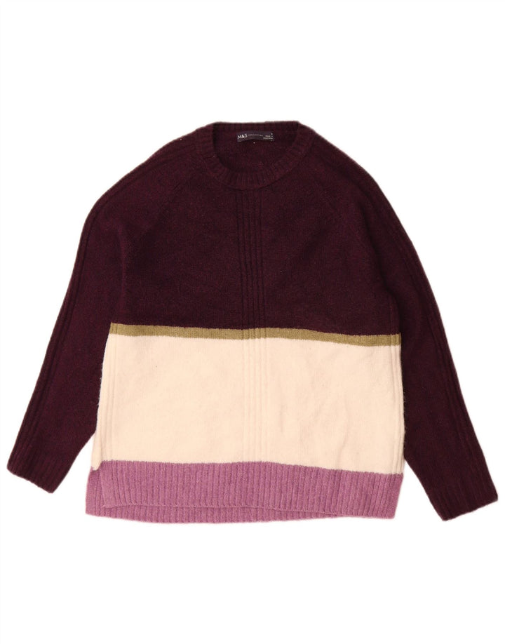 Marks & Spencer Suéter de cuello redondo para mujer UK 44 Mediano Púrpura Rayas