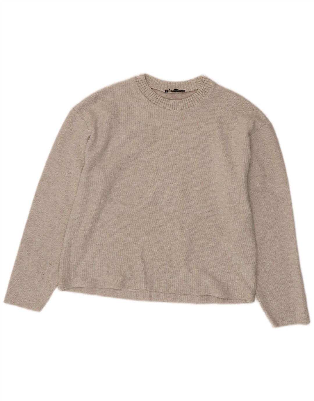 ZARA Jersey extragrande con cuello barco para mujer UK 10 Small Beige Poliéster