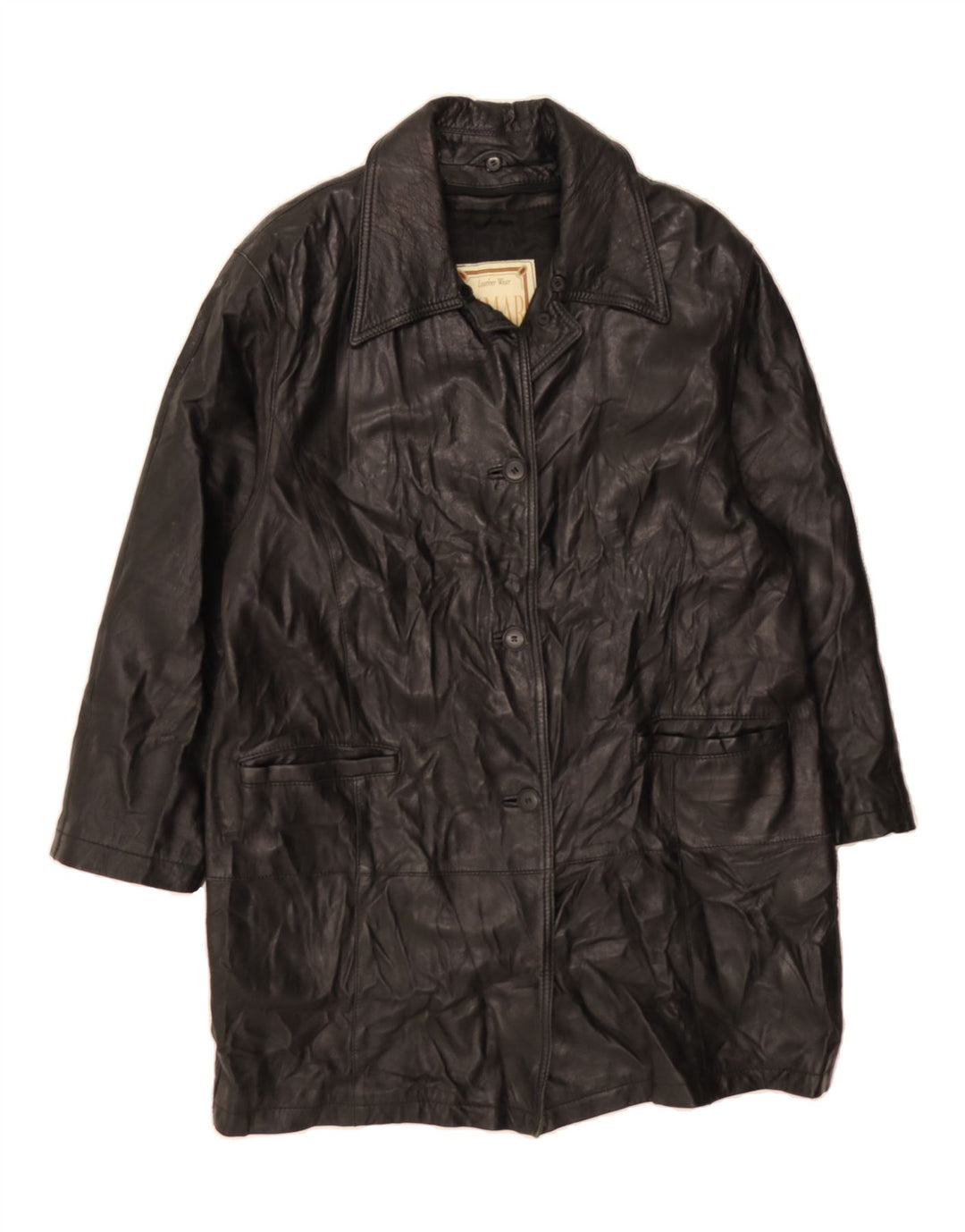 VINTAGE Womens Leather Coat UK 16 Large Black Leather Vintage Vintage and Second-Hand Vintage from Messina Hembry 