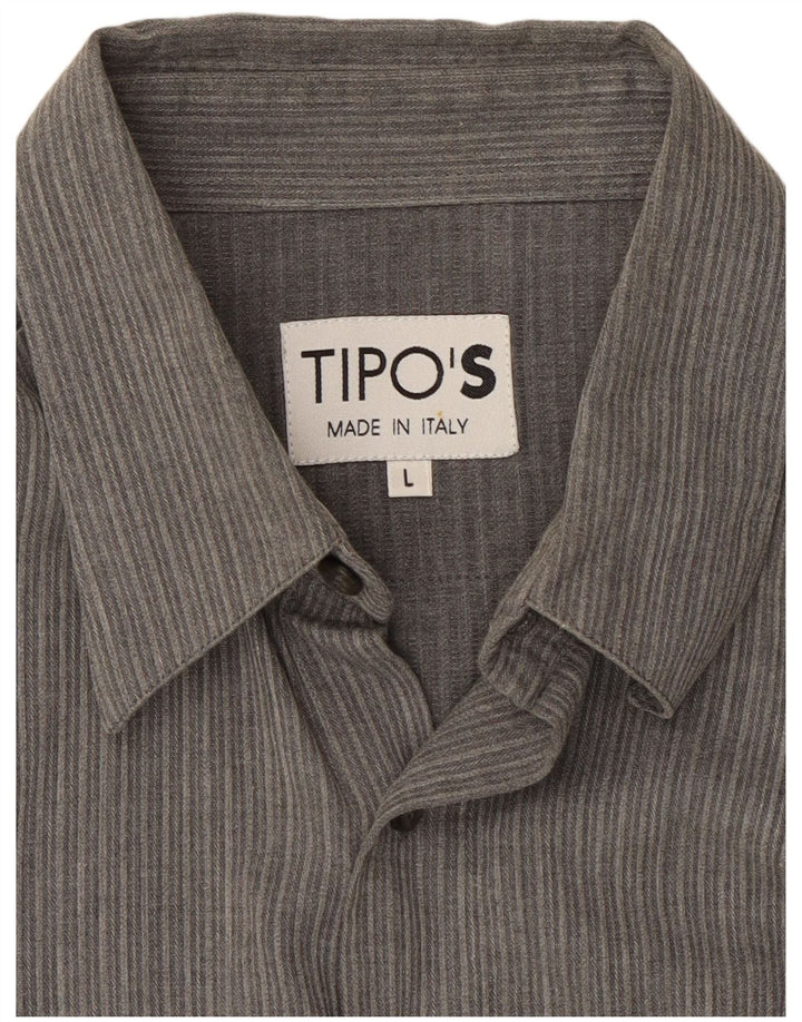 Tipo' S Camisa de franela para hombre Large Grey Pinstripe
