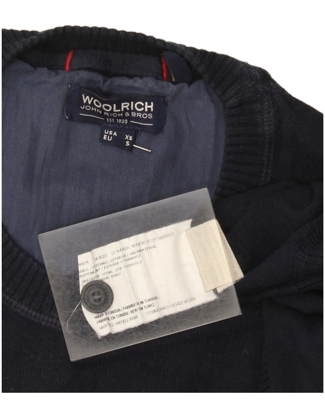 Woolrich - Jersey de cuello redondo para hombre, talla pequeña, algodón azul marino