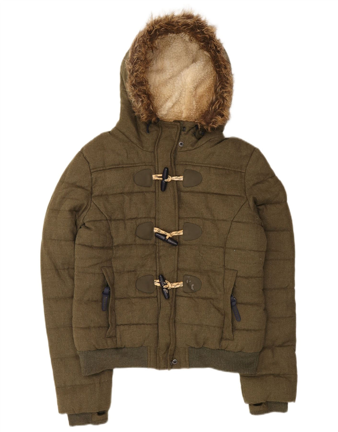 Superdry Chaqueta Acolchada De Lona Con Capucha Para Mujer UK 44 Medium Khaki Invierno