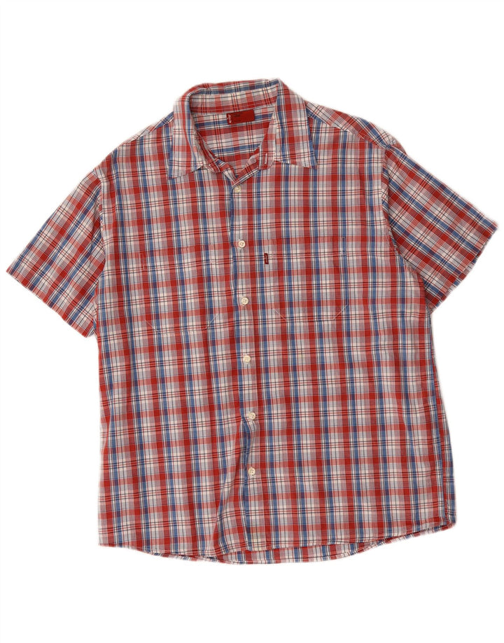 Levi's Camisa de manga corta para hombre de algodón a cuadros rojos grandes