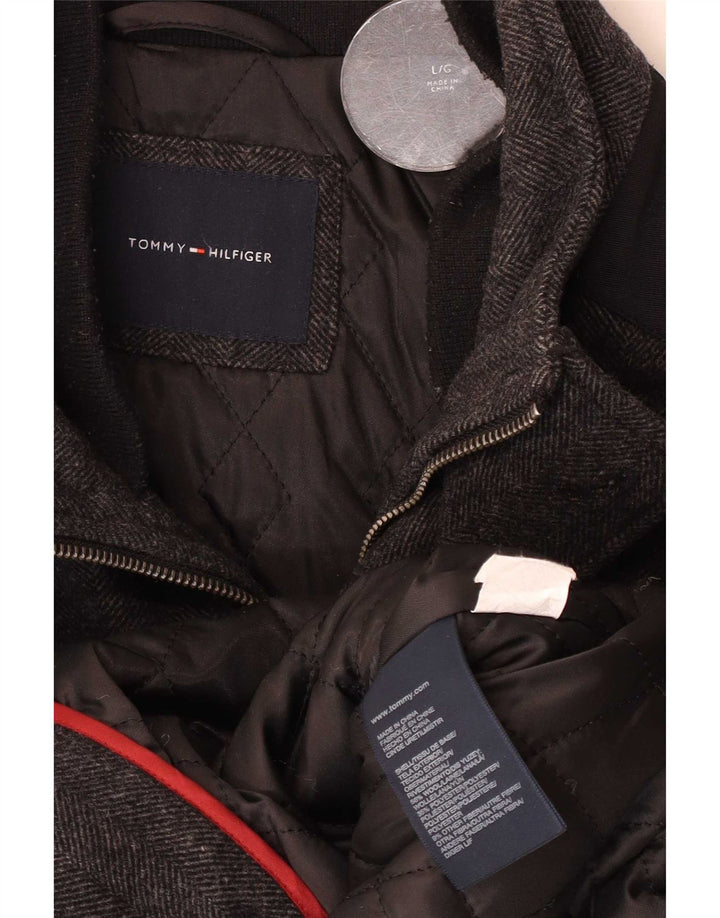 Tommy Hilfiger Abrigo cortavientos para hombre UK 40 Large Grey Herringbone Wool