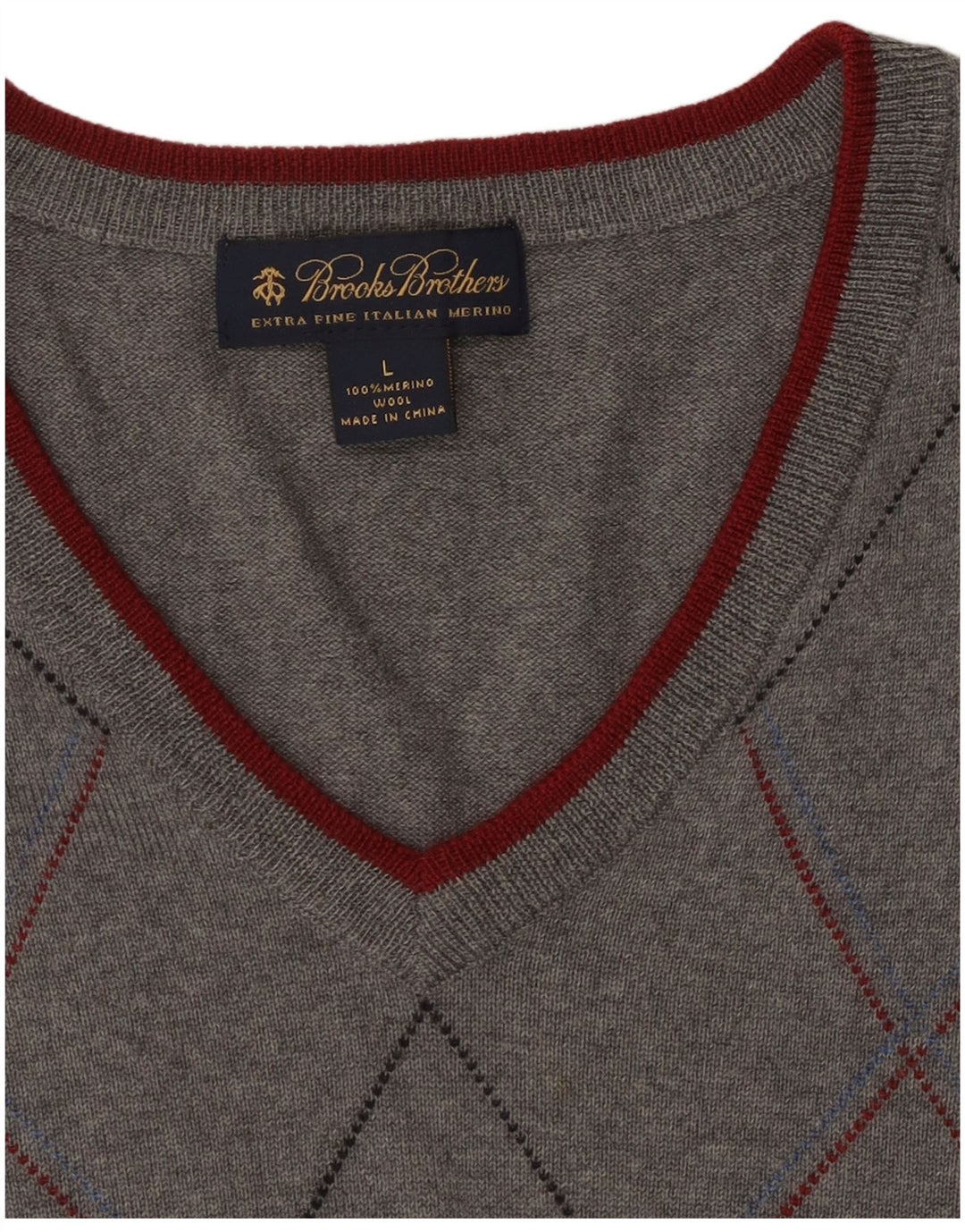 BROOKS BROTHERS Suéter con Cuello en V para Hombre Grande Gris Argyle/Diamante