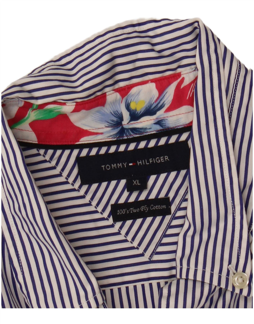 Camisa Tommy Hilfiger Hombre XL Algodón Rayas Azul