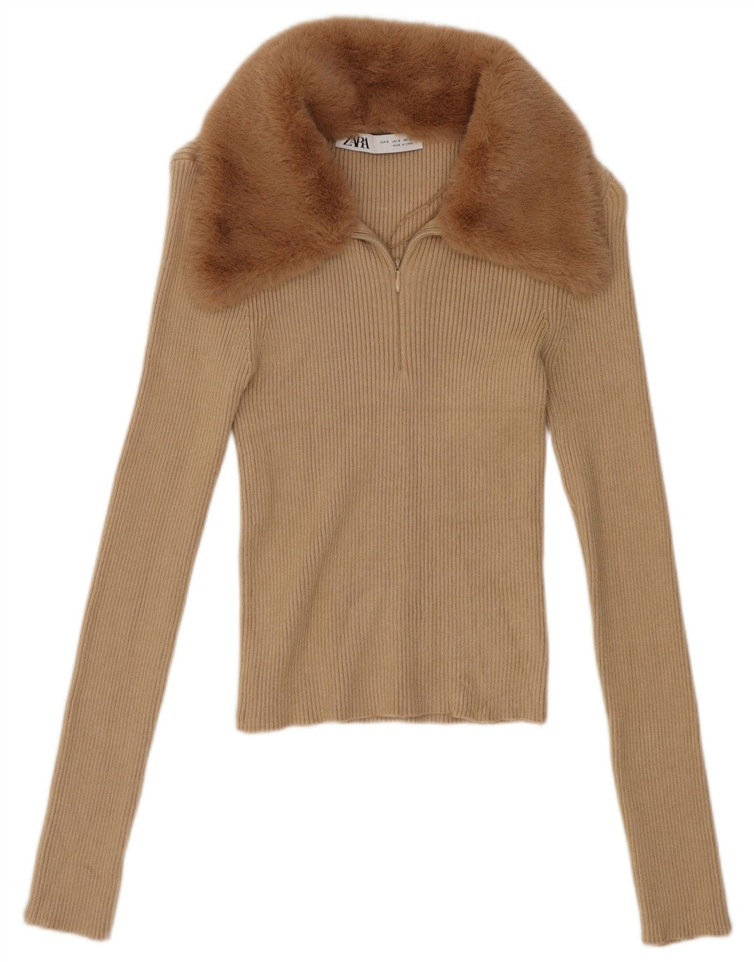 Zara Mujer Crop Top Manga Larga UK 8 Small Beige