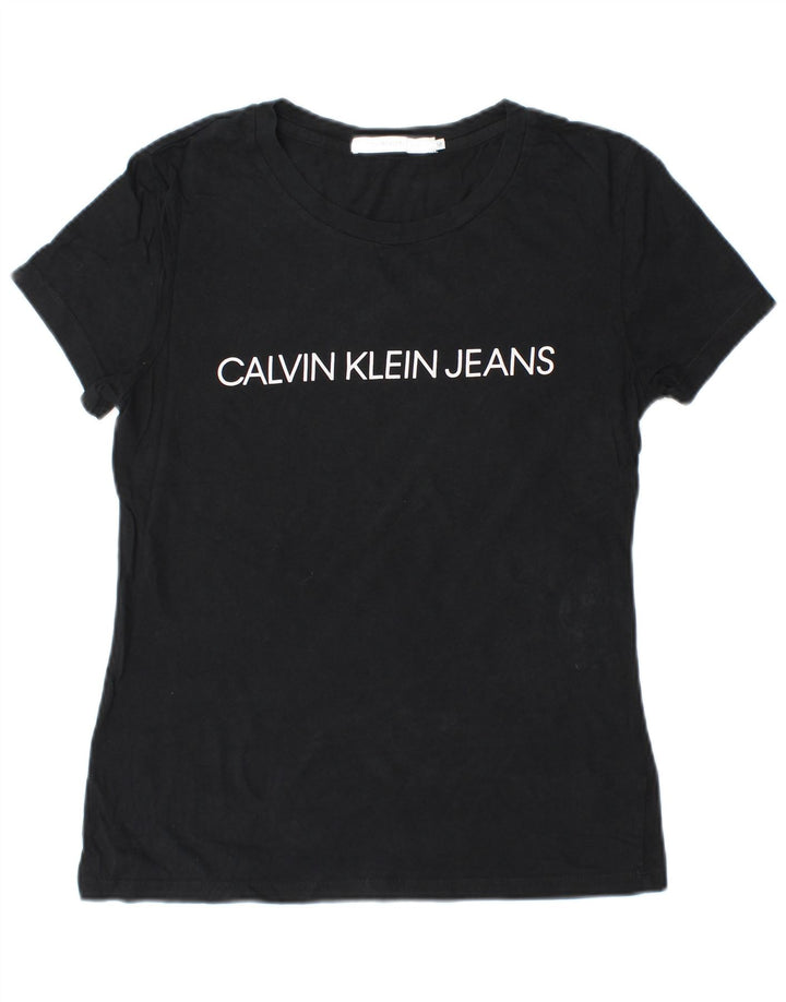 CALVIN KLEIN JEANS Camiseta gráfica para mujer Top UK 12 Medium Black Cotton