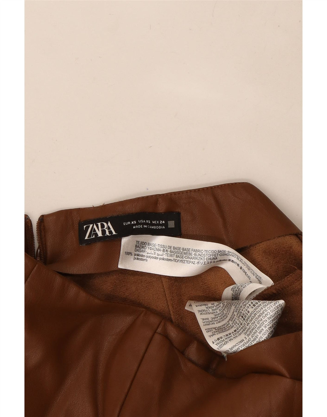 ZARA Mujer Shorts Polipiel XS W25 Marrón Poliéster