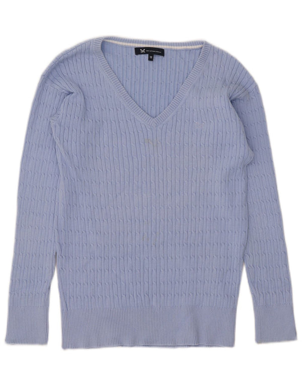 Crew Clothing Suéter con cuello en V para mujer UK 12 Algodón azul medio