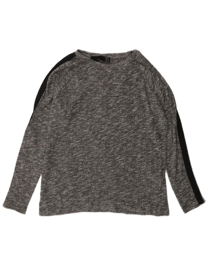 Zara Mujer Top Extragrande Manga Larga UK 40 Small Gris Colorblock Viscosa