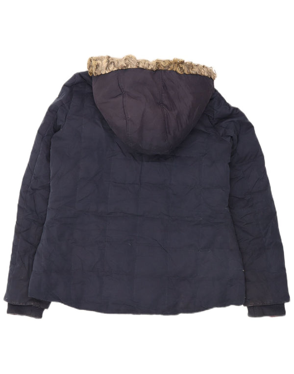 FAT FACE Womens Hooded Padded Jacket UK 14 Large Navy Blue Polyester