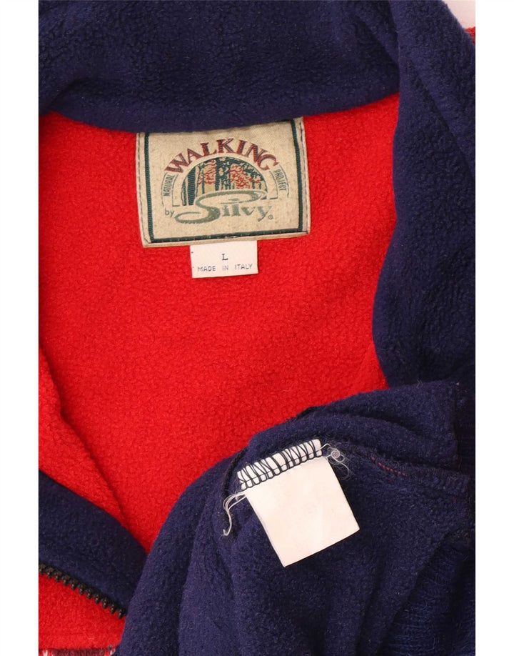 Silvy - Jersey de forro polar con cuello y cremallera para hombre, poliéster geométrico rojo grande