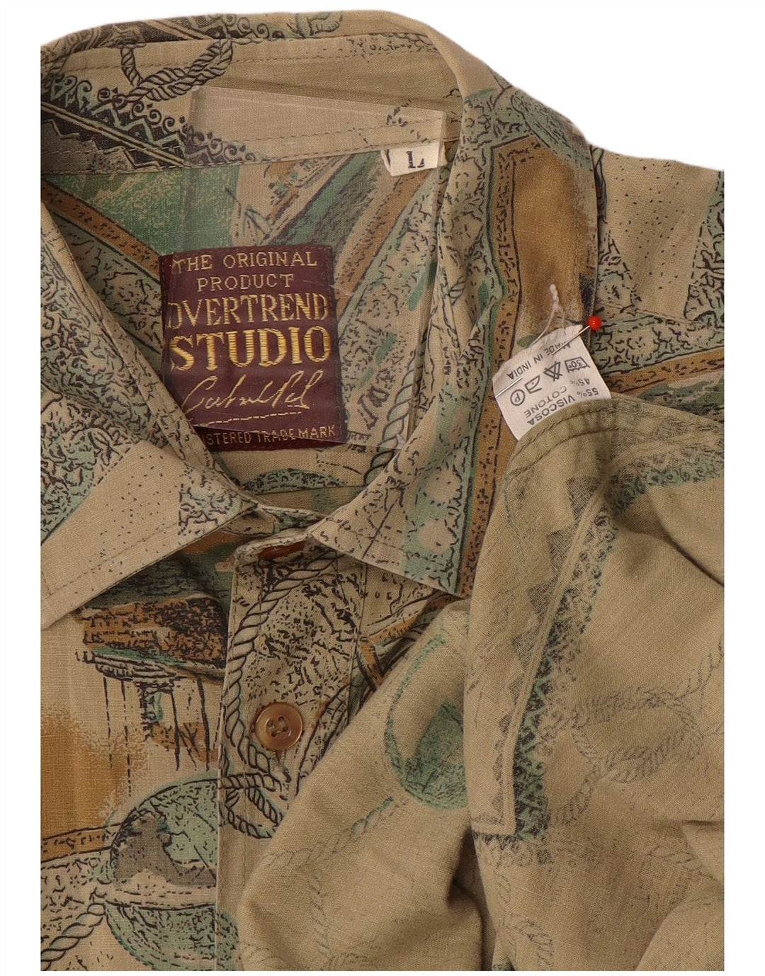 Camisa Studio De Manga Corta Con Estampado De Viscosa Beige Patchwork Hombre