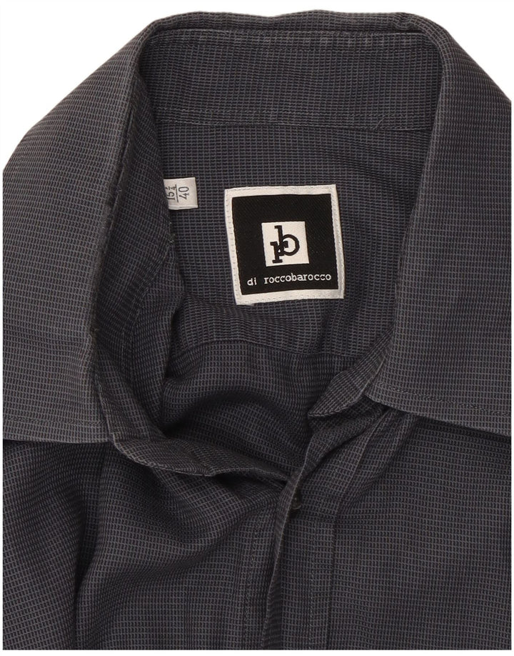 Roccobarocco Camisa para hombre Talla 40 15 3/4 Algodón a cuadros gris medio