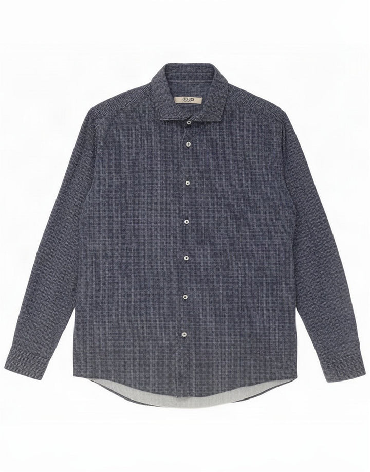 Liu Jo Camisa para hombre Algodón a cuadros azul marino mediano