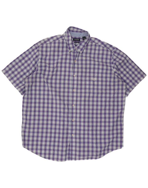 Chaps Camisa alta de manga corta para hombre, talla 3XL, algodón a cuadros morado