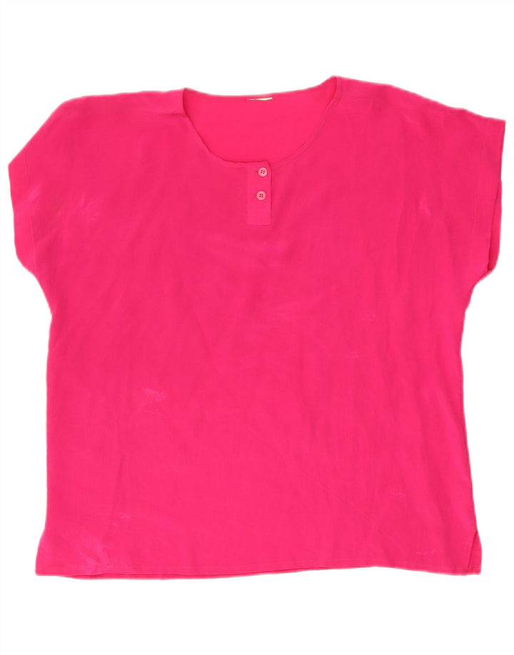 Vintage mujer blusa Top Reino Unido 16 seda rosa grande