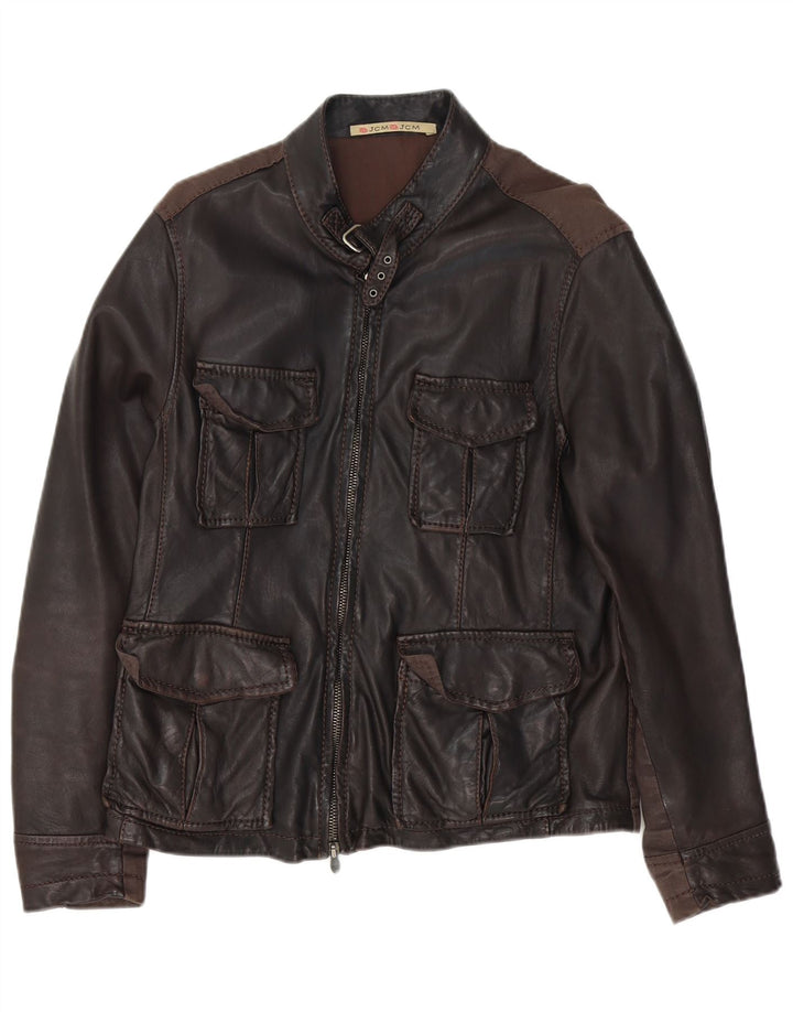 Jey Coleman Chaqueta de cuero para hombre IT 50 Cuero marrón grande