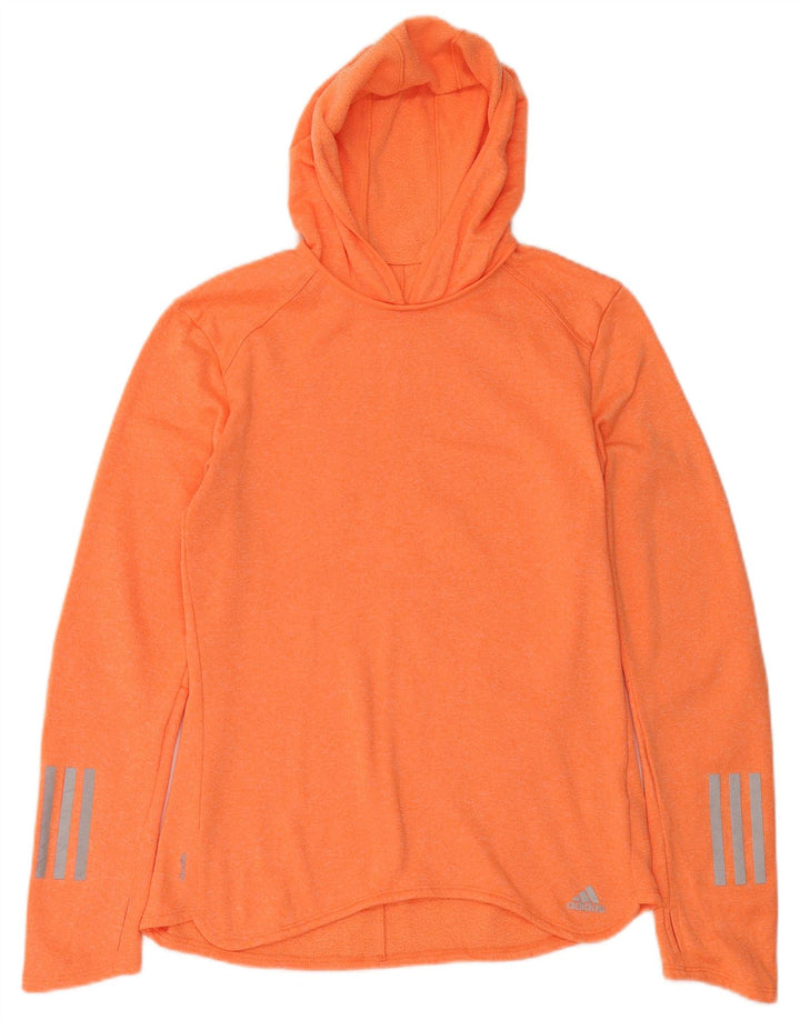 ADIDAS Womens Climalite Hoodie Jumper UK 12/14 Medium Orange Polyester