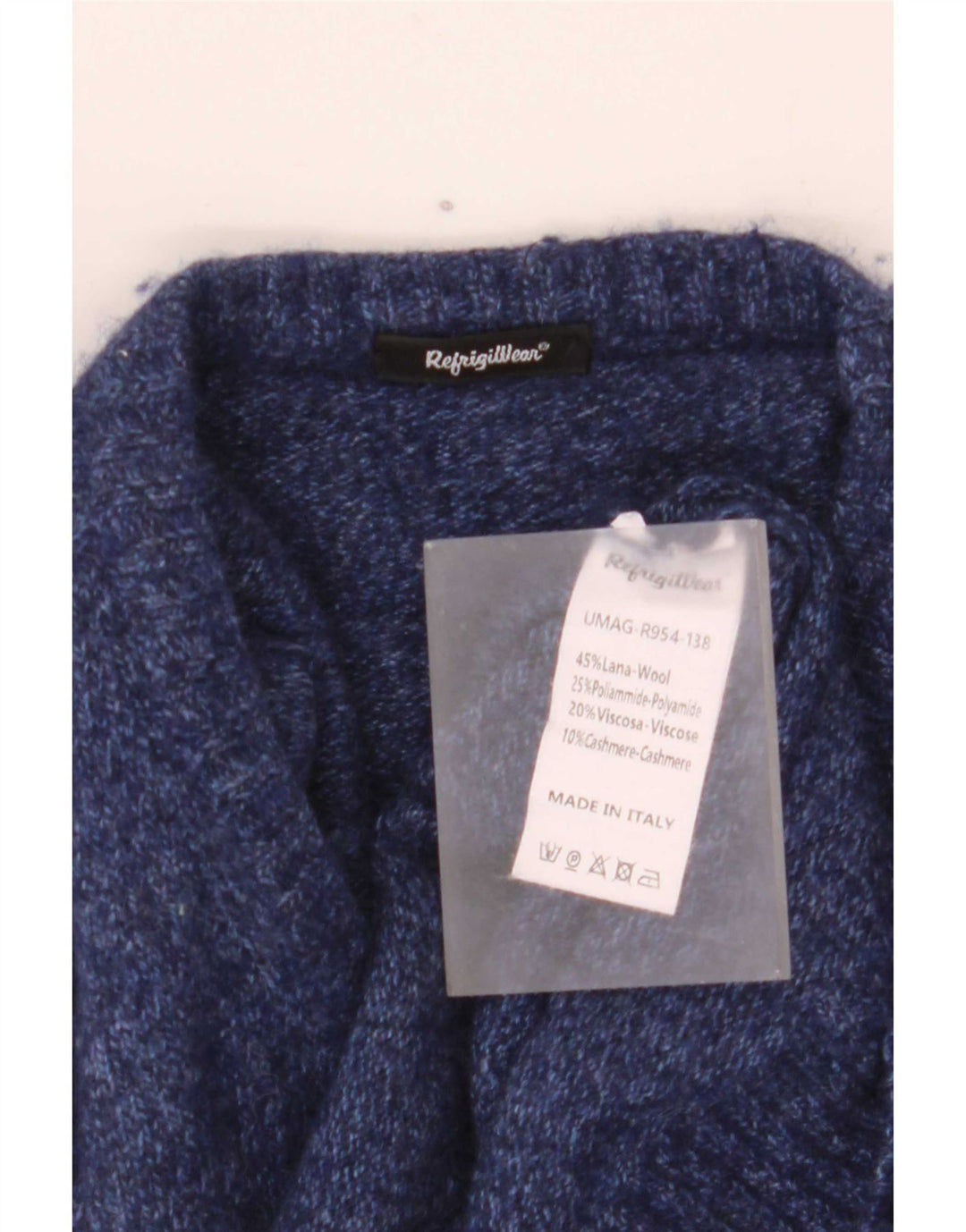 Refrigiwear Jersey de cuello redondo para hombre de lana azul marino medio