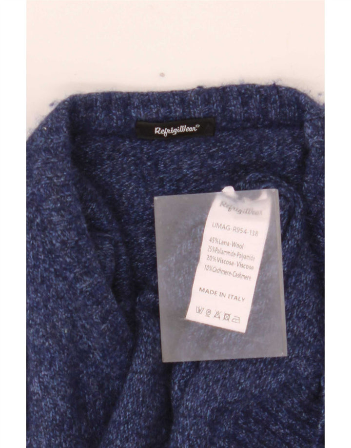 Refrigiwear Jersey de cuello redondo para hombre de lana azul marino medio