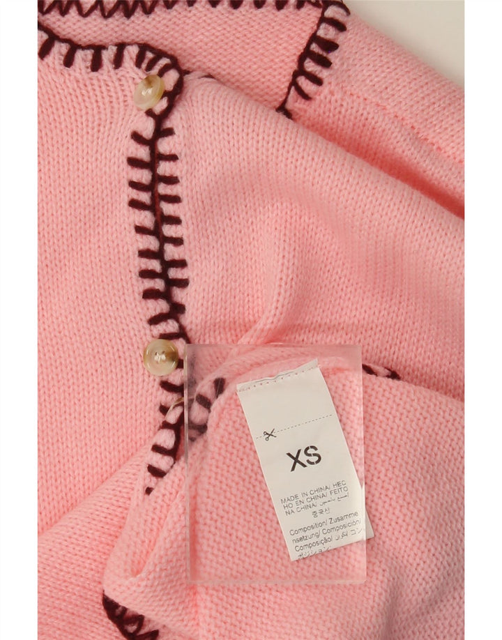 VINTAGE Mujer Crop Sin Mangas Cardigan Suéter Reino Unido 6 XS Acrílico Rosa