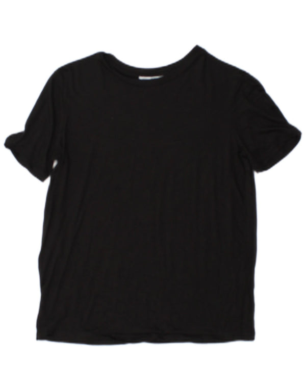 Zara Mujer Crop Camiseta Top UK 10 Small Viscosa Negra