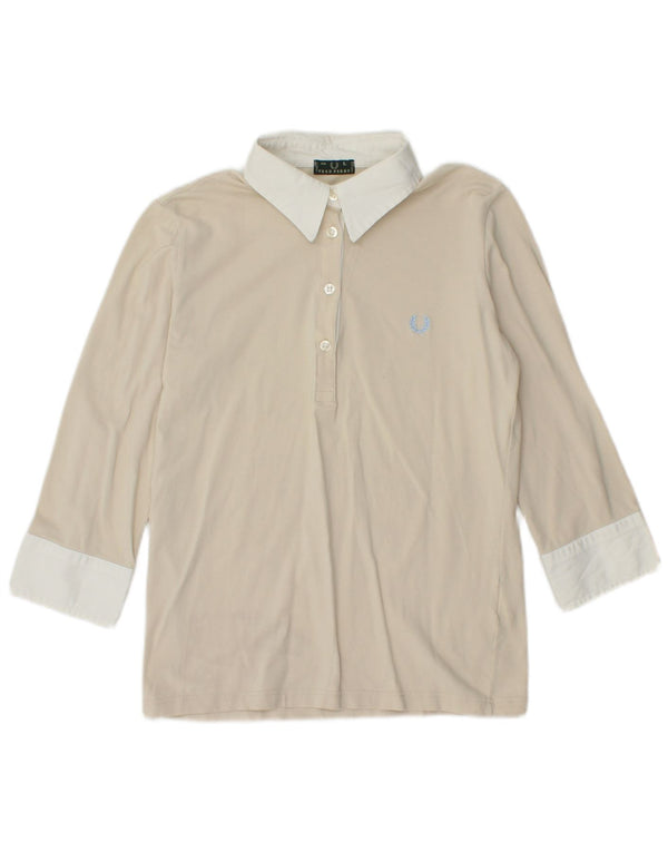 FRED PERRY Camisa tipo jersey de manga 3/4 para mujer UK 44 Grande Beige Colorblock