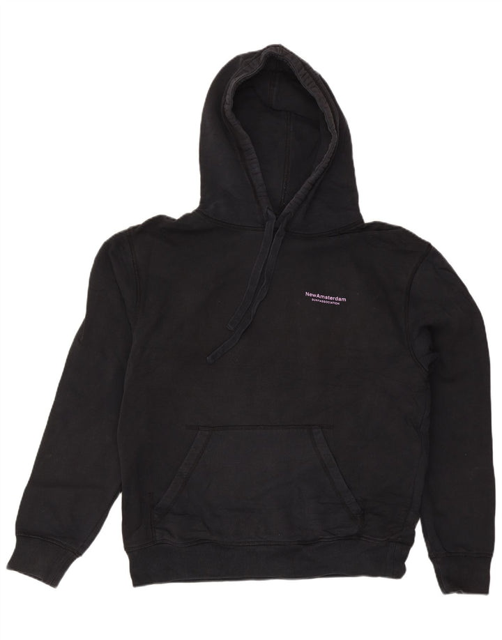 Vintage hombres gráfico sudadera con capucha jumper medio algodón negro