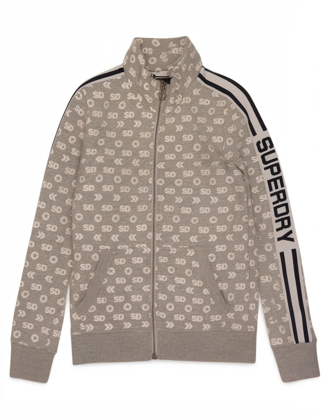 Superdry Mujer Graphic Chándal Top Chaqueta UK 10 Small Gris Algodón