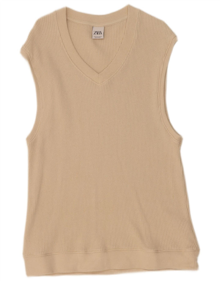 Zara Hombre Chaleco Tank Top XL Beige Algodón