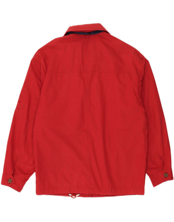 Vintage hombres con capucha suelta ajuste chaqueta utilitaria Reino Unido 36 pequeño poliéster rojo